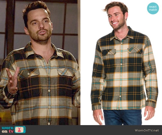 Patagonia Fjord Shirt in El Cap Khaki worn by Nick Miller (Jake Johnson) on New Girl