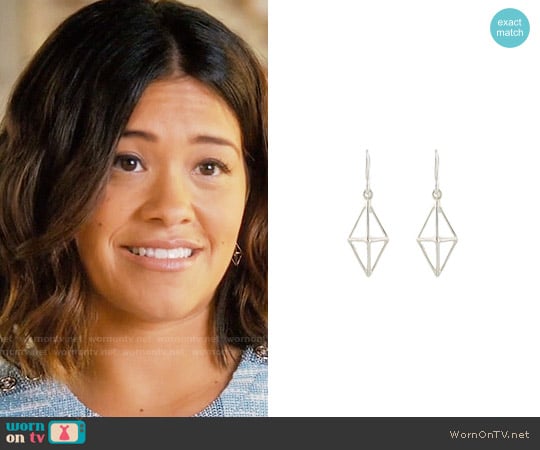 Peggy Li Triangle Cage Earrings in Short / Silver worn by Jane Villanueva (Gina Rodriguez) on Jane the Virgin