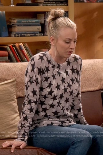 Penny’s grey star print sweater on The Big Bang Theory