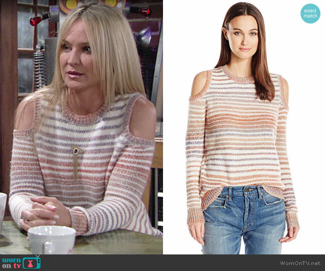 Rebecca Minkoff Page Sweater in Chalk Stripe worn by Sharon Newman (Sharon Case) on The Young and the Restless