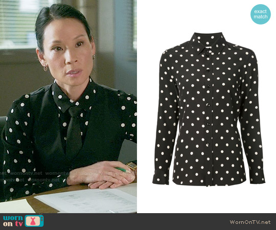 Saint Laurent Polka Dot Shirt worn by Joan Watson (Lucy Liu) on Elementary