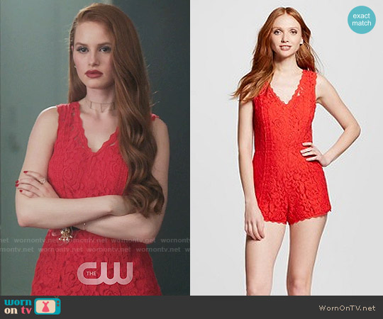 Blu Pepper Lace V-Neck Romper worn by Cheryl Blossom (Madelaine Petsch) on Riverdale