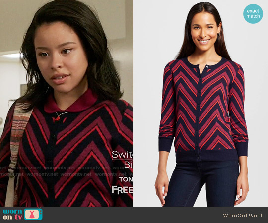 Merona Favorite Cardigan in Chevron Xavier Navy worn by Mariana Foster (Cierra Ramirez) on The Fosters