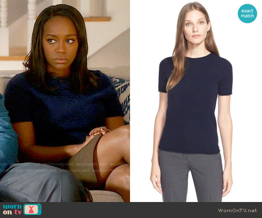 Theory Tolleree Short Sleeve Cashmere Pullover in Deep Navy worn by Michaela Pratt (Aja Naomi King) on How to Get Away with Murder