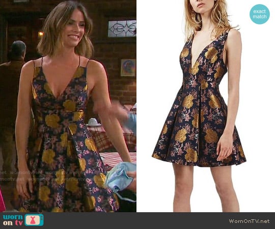Topshop Floral Jacquard Plunge Minidress