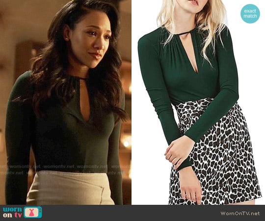 Topshop Keyhole Ribbed Bodysuit in Green worn by Iris West (Candice Patton) on The Flash