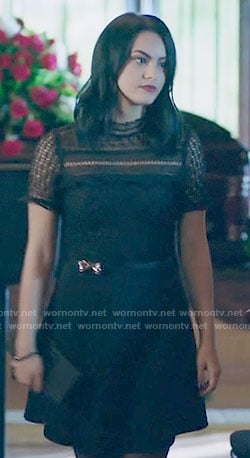 Veronica’s black lace short sleeve dress on Riverdale