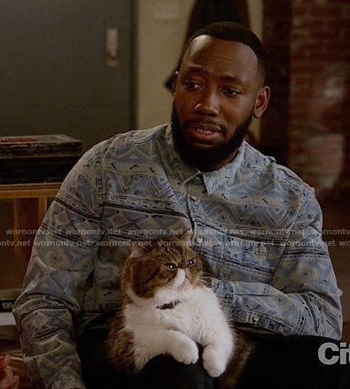 Winston’s blue and grey printed shirt on New Girl