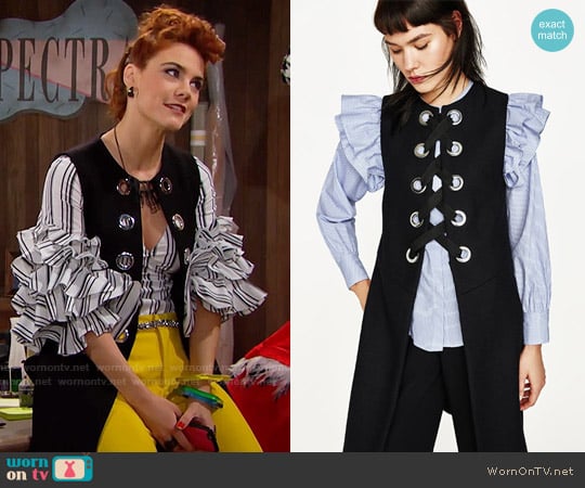 Zara Long Waistcoat with Metallic Details worn by Sally Spectra (Courtney Hope) on The Bold and the Beautiful