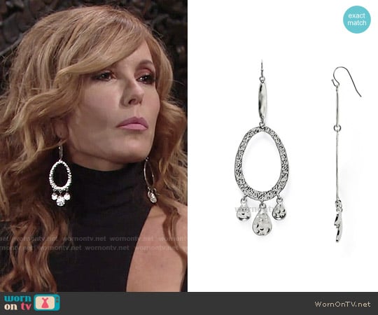 Aqua Diana Hammered Drop Earrings worn by Lauren Fenmore (Tracey Bregman) on The Young and the Restless