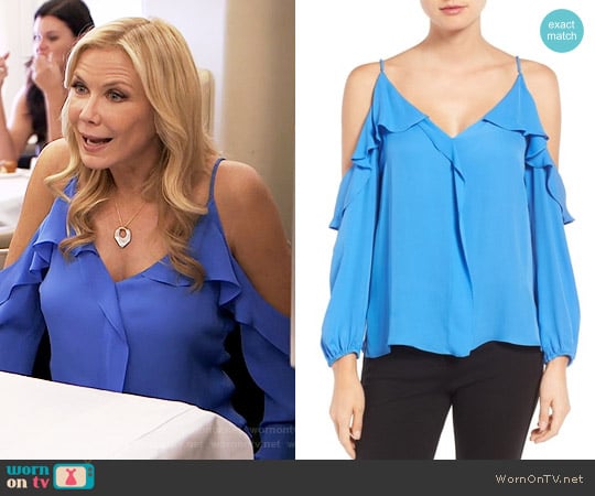 Kobi Halperin Laurell Ruffled Cold-Shoulder Silk Blouse worn by Brooke Logan (Katherine Kelly Lang) on The Bold and the Beautiful