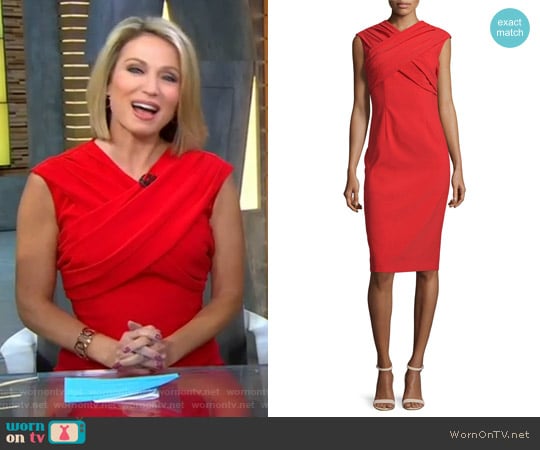 David Meister Cap-Sleeve Crisscross Sheath Dress worn by Amy Robach on Good Morning America