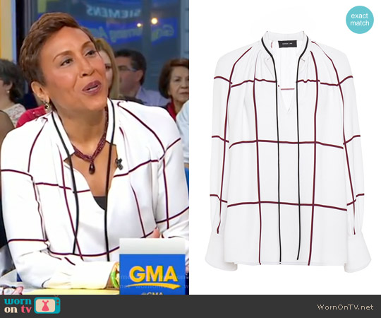 Derek Lam Windowpane Print Tie Front Blouse worn by Robin Roberts on Good Morning America