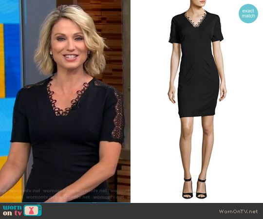 Elie Tahari Ainsley Short-Sleeve Lace-Trim Sheath Dress worn by Amy Robach on Good Morning America
