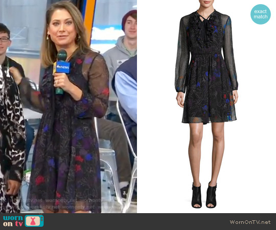 Elie Tahari Desi Tie-Neck Floral Silk Chiffon Dress worn by Ginger Zee on Good Morning America