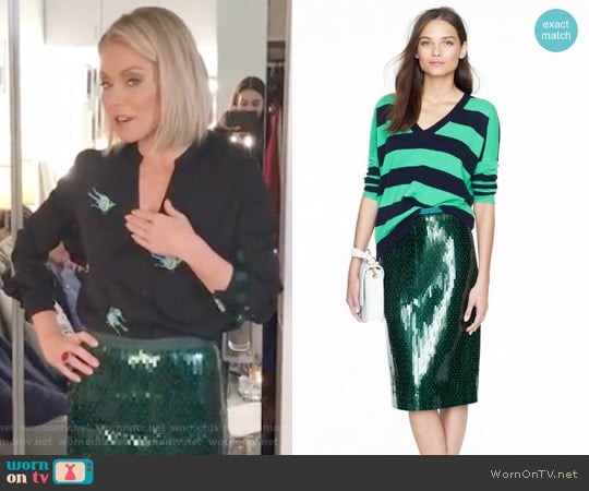 J.Crew Collection Pencil Skirt in Tile Sequin worn by Kelly Ripa on Live with Kelly and Mark