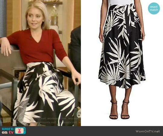Milly Jackie Palm Print Midi Skirt worn by Kelly Ripa on Live with Kelly and Mark