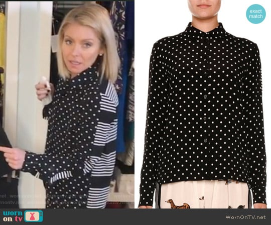 Stella McCartney Polka-Dot Silk Blouse w/Striped Back worn by Kelly Ripa on Live with Kelly and Mark