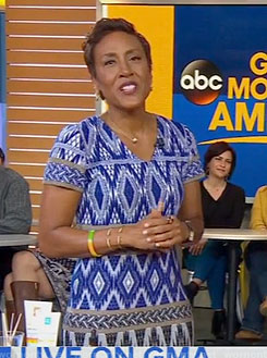 Robin’s blue geometric print dress on Good Morning America