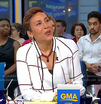 Robin’s white grid print blouse on Good Morning America