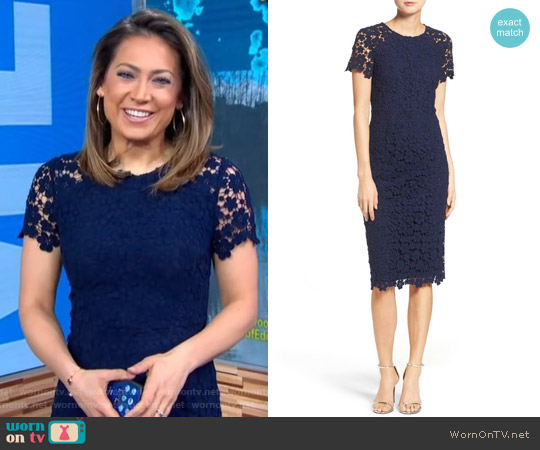 Shoshanna Beaux Lace Midi Dress worn by Ginger Zee on Good Morning America