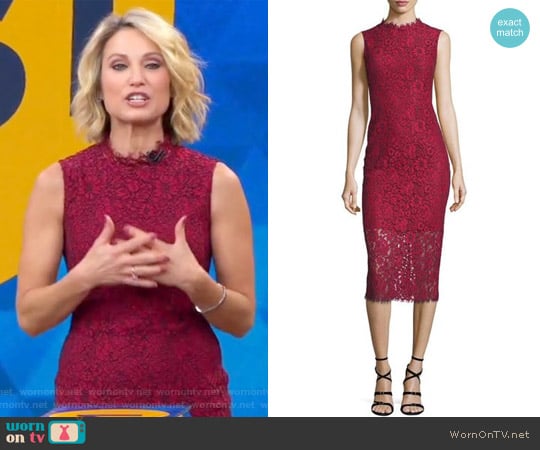 Shoshanna Sleeveless Lace Midi Sheath Dress worn by Amy Robach on Good Morning America