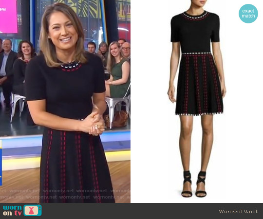 Shoshanna Thompson Short-Sleeve Knit Fit-and-Flare Dress worn by Ginger Zee on Good Morning America