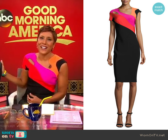 Thierry Mugler Short-Sleeve Cutout Colorblock Sheath Dress worn by Robin Roberts on Good Morning America