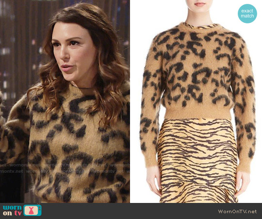 Leopard Jacquard Knit Wool Blend Sweater Toga worn by Chloe Mitchell (Elizabeth Hendrickson) on The Young and the Restless
