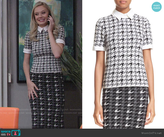 Alice + Olivia Tara Houndstooth Sweater worn by Abby Newman (Melissa Ordway) on The Young and the Restless