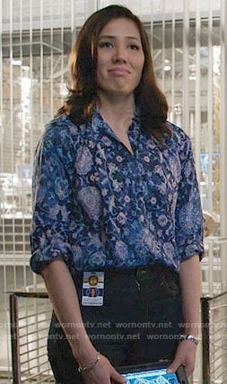 Angela’s blue floral print blouse on Bones