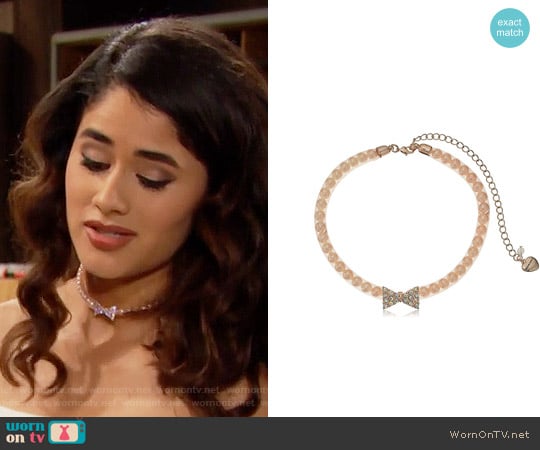 Betsey Johnson Pave Bow & Pearl Pink Mesh Choker Necklace worn by Darlita (Danube Hermosillo) on The Bold and the Beautiful