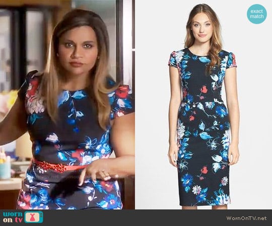 Betsey Johnson Print Stretch Midi Dress worn by Mindy Lahiri (Mindy Kaling) on The Mindy Project