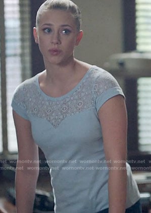 Betty’s blue lace panel top on Riverdale