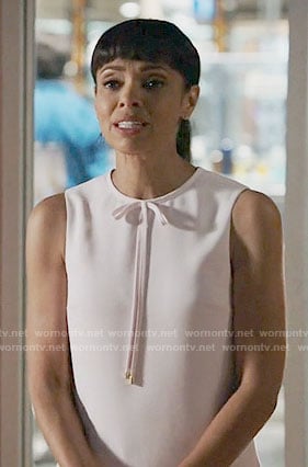 Camille’s sleeveless bow neck top on Bones