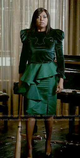 Cookie’s green velvet top and ruffled skirt on Empire
