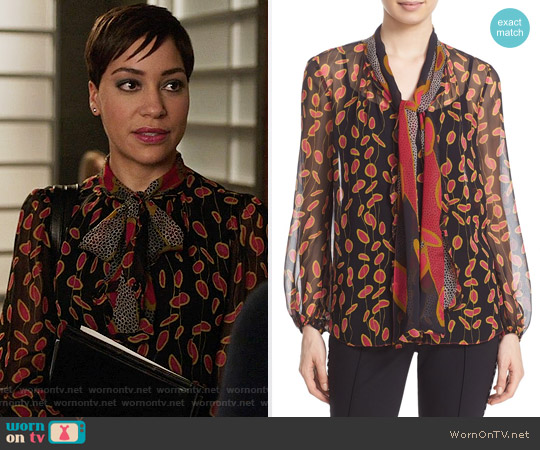 Diane von Furstenberg Havanah Print Silk Tie Neck Blouse worn by Lucca Quinn (Cush Jumbo) on The Good Fight