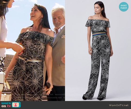 Diane von Furstenberg Adele Jumpsuit in Light Beam Black worn by Quinn Fuller (Rena Sofer) on The Bold and the Beautiful