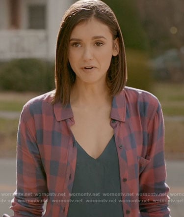 Elena’s blue and pink checked shirt on The Vampire Diaries