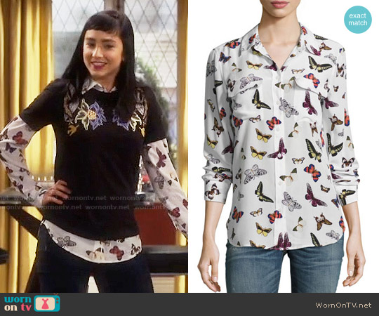 Equipment Slim Signature Butterfly Print Shirt worn by Mandy Baxter (Molly Ephraim) on Last Man Standing