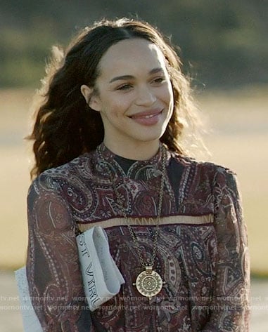 Erica’s purple paisley print dress on Last Man on Earth
