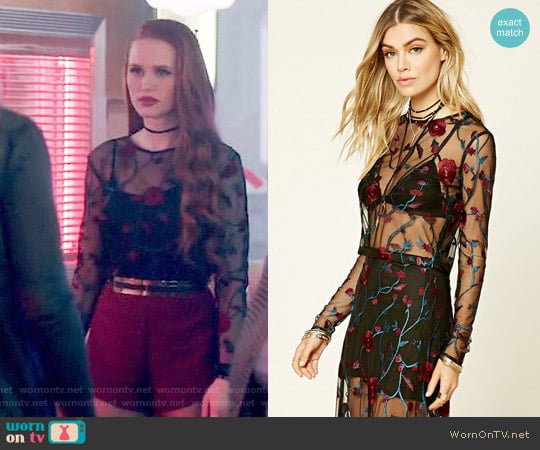 Forever 21 Floral Embroidered Mesh Top worn by Cheryl Blossom (Madelaine Petsch) on Riverdale