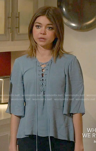 Haley’s blue lace-up top on Modern Family