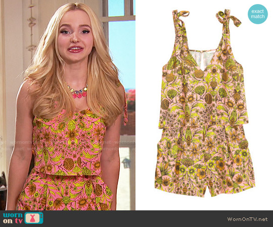 H&M V-neck Jumpsuit in Light Pink / Floral worn by Liv Rooney (Dove Cameron) on Liv and Maddie
