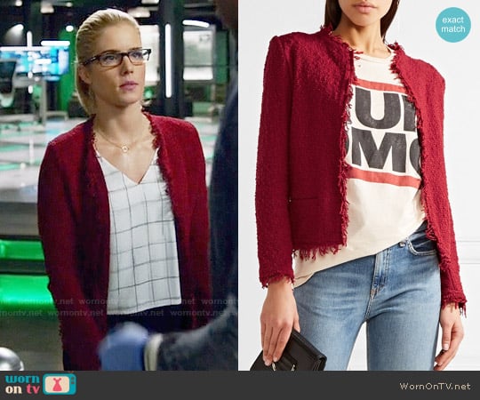 IRO Shavani Frayed Jacket worn by Felicity Smoak (Emily Bett Rickards) on Arrow
