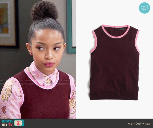 J.Crew Tipped Jackie Shell in Cabernet Geranium worn by Zoey Johnson (Yara Shahidi) on Black-ish