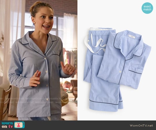 Vintage pajama set in Hydrangea from J.Crew worn by Kara Danvers (Melissa Benoist) on Supergirl