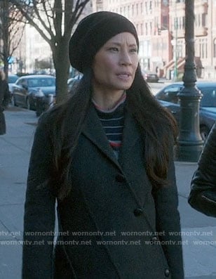 Joan’s black and red striped turtleneck sweater on Elementary
