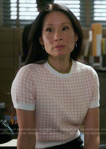 Joan’s pink gingham checked sweater on Elementary