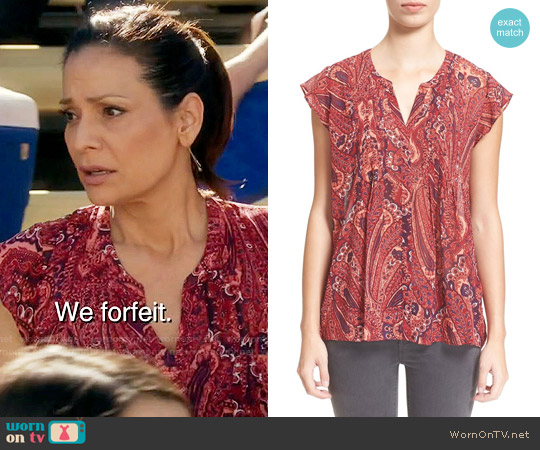 Joie Matin Flutter Sleeve Paisley Print Silk Blouse worn by Regina Vasquez (Constance Marie) on Switched at Birth